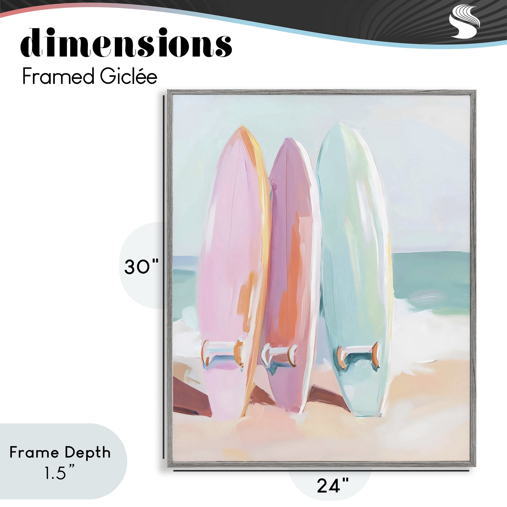 Stupell Industries Pastel Surfboards on Sandy Beach Gray Framed Giclee Art, design by The Prints Vibe