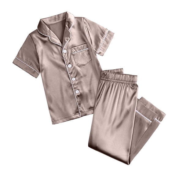 Xdegoge Toddler Girls Pajama Set 2 Piece Satin short Sleeve Button Down tops and pants Pjs with Pockets comfy Soft Smooth Nightwear Casual Sleep Outfits