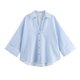 thumbnail image 3 of HH TRAF Camisa de verano para mujer, de moda, con solapa, de rayas azules, de un solo pecho, de manga larga, decorada, estilo vintage, para mujer, 3 of 5