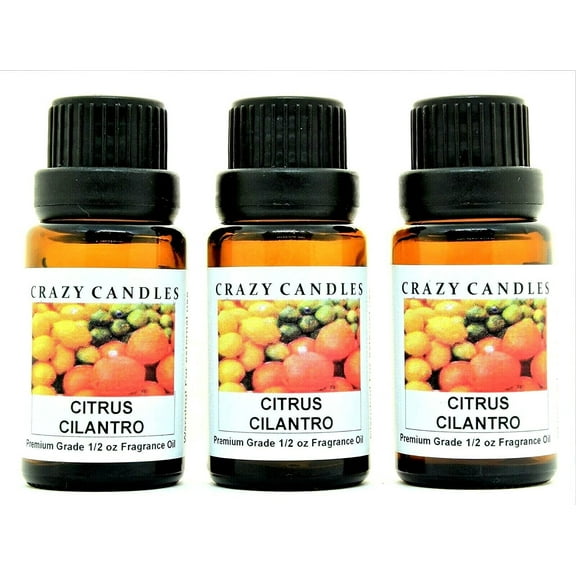 Crazy Candles Citrus & Cilantro 3 Bottles 1/2 Fl Oz Each (15ml) Premium Grade Scented Fragrance Oil