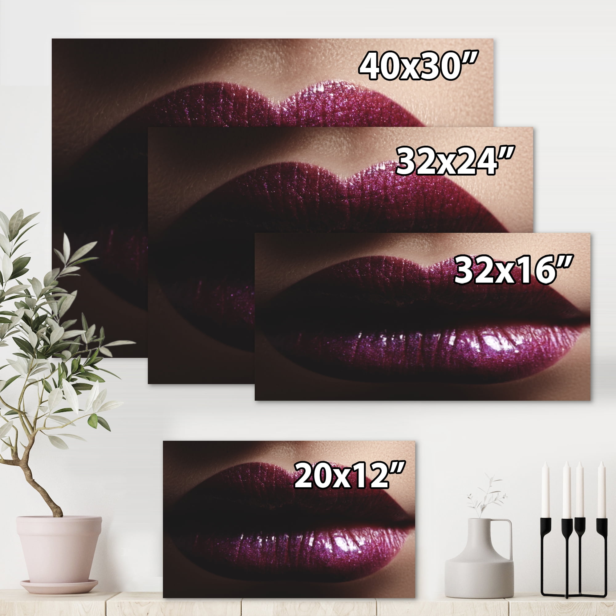Designart ' Close-Up Of Woman Plump Lips With Glitter ' Modern Canvas Wall Art Print