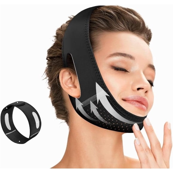 2025 New V-Line Lifting Mask with Chin Strap, Reusable V Line Lifting Mask, Breathable Comfortable V-Shape Face Tape, Jaw Exerciser for Sagging (Black)