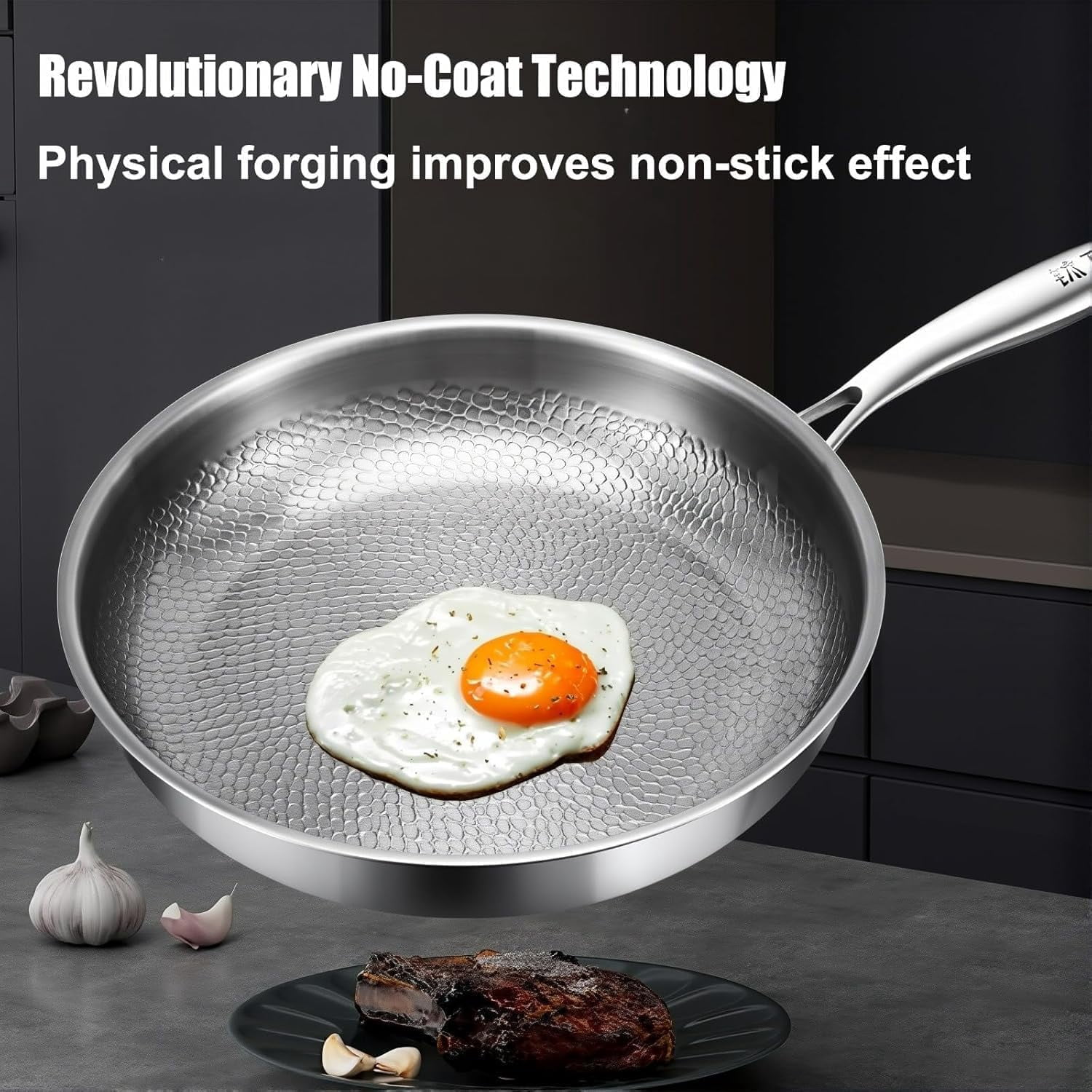 Titanium Hammered Pan Pro with Lid, 2025 Ultra Durable Pure Titanium Nonstick Frying Pan, Multifunctional Non Stick Frying Pans (XL/11.81 in)