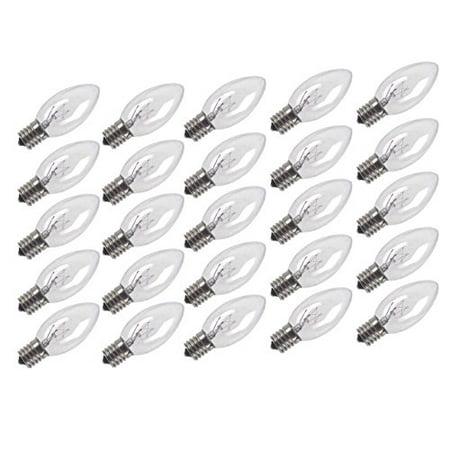 1/2 Intermediate Screw E17 Base - Pack of 25 7-Watt C9 Incandescent, Crystal Clear, Intermediate (E17) Base, Patio, Party, Christmas, Night Light Bulb