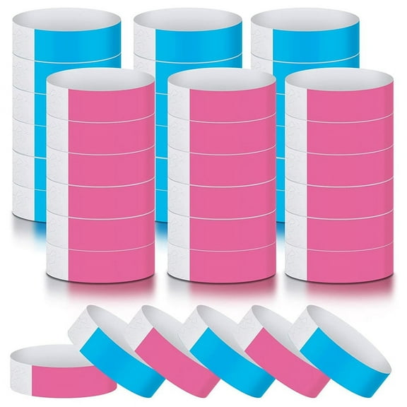 600Pcs Waterproof Hand Bands Neon Wrist Bands for Events Concert Wristbands Adhesive Wristbands for (Blue, Pink)
