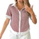 thumbnail image 1 of Tops de las Mujeres Casual Botón de Color Sólido Bordado Hueco-Fuera Blusa de Manga Corta para el Uso Diario, 1 of 7