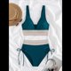 thumbnail image 3 of Bikini de Dos Piezas para Mujer, Cintura Alta, Cuello Halter, Traje de Baño, Azul Pavo Real, XL, 3 of 7