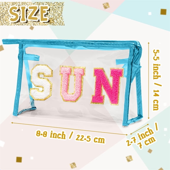 Haooryx SUN Makeup Bag Gifts for Mothers Day,Transparent Letter Bag Zipper Pouch for Summer Travel Beach