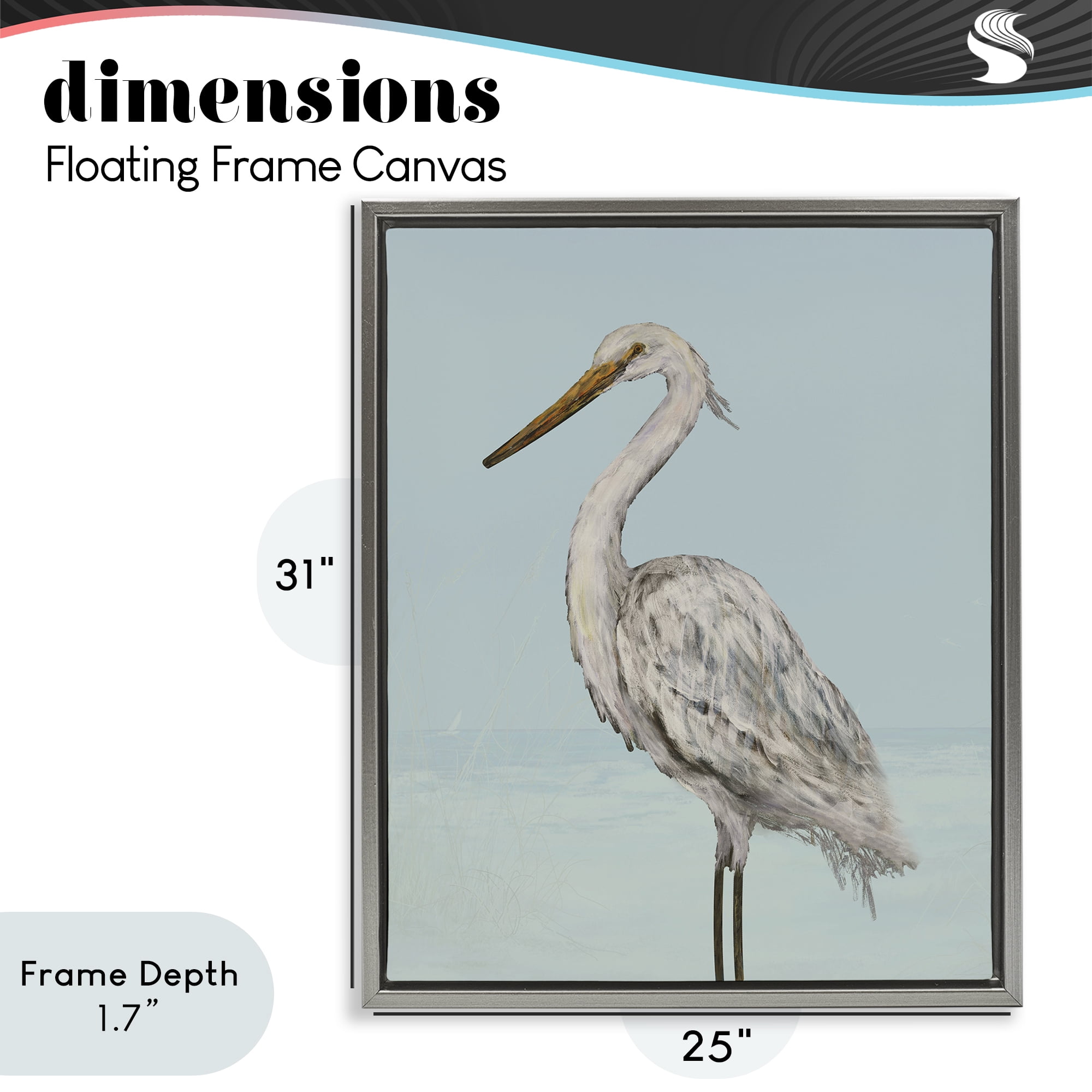 Stupell Industries Coastal Heron Muted Blue Gray Framed Floater Canvas Wall Art, design by Julie DeRice
