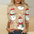 thumbnail image 2 of LiMoi Women's 3/4 Sleeve Round Neck Holiday Shirt with Merry Snowman Print Tees Tshirts Blouse for Family Christmas My Items, 2 of 5