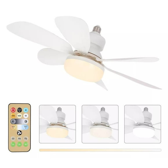 Ventilador de Techo 6 Aspas con Lámpara LED, Foco Integrado, Control Remoto, Silencioso-VEN29-CM-TOP Blanco