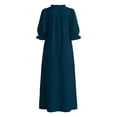 thumbnail image 5 of QUNYINEY Puff 3/4 Sleeve Dresses Women Summer Blue Casual Long A Line Dress V-Neck Vacation Loose Fit with Pockets Dresses, 5 of 7
