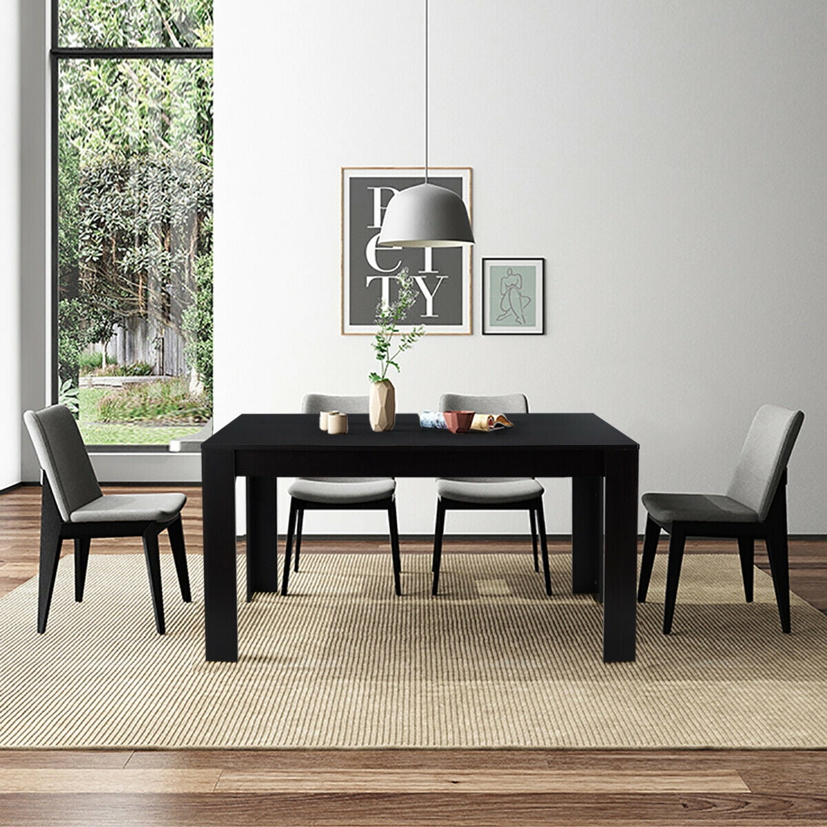 Gymax 63" Dining Table Rectangular Modern Kitchen Table For 6 People Home Furniture