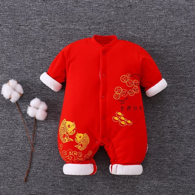 Barboteuse Unisexe à Manches Longues pour Bébé Imprimé Festival de Printemps Chinois Tenue d'Automne