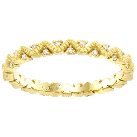 14k Yellow Gold Stackable Zig Zag Ring for Women Diamond Dots Milgrain 3/32 inch size 7