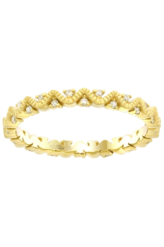14k Yellow Gold Stackable Zig Zag Ring for Women Diamond Dots Milgrain 3/32 inch size 7
