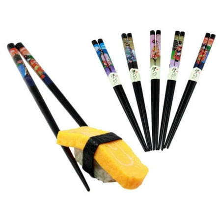Ebros Gift Reusable Black Lacquered Traditional Japanese Geishas Set of 5 Chopsticks Set Asian Dining Dinnerware Accessory