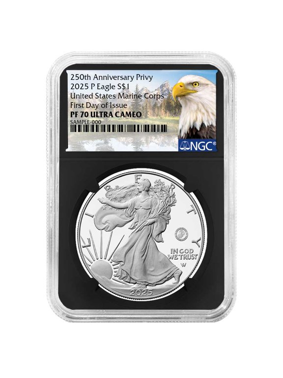 2025-P $1 1-oz Proof American Silver Eagle Marine Corps Privy NGC PF70UC FDI Eagle Label Retro Core