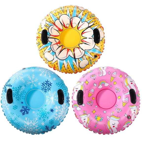 Bocaoying 3 Pack Snow Tubes for Kids, 36" Inflatable Snow Sled, Thickened Heavy Duty Hard Bottom Snow Sleds with Handles, Winter Outdoor Sports Toys for Boys Girls Family Activities
