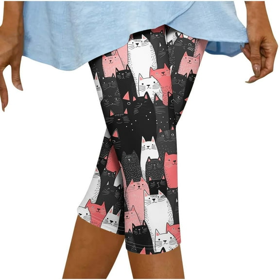 Women Animal Cat Print Capris Spring Summer 2026 Gym Yoga Workout Legging Casual Beach Cropped Pants