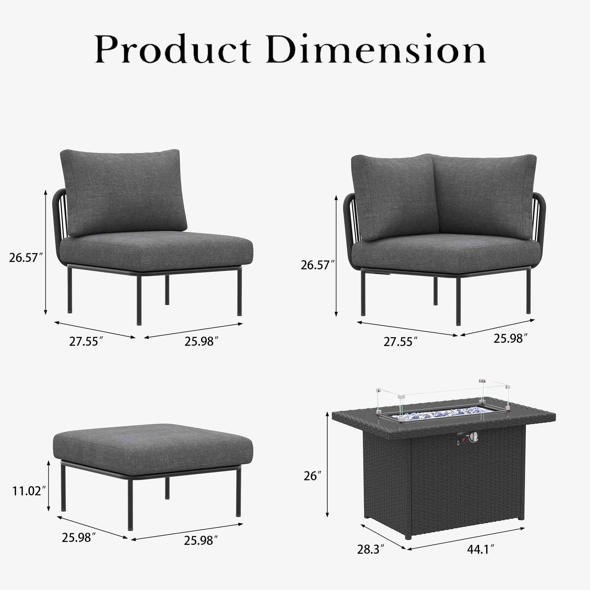 LayinSun 11 Pieces Aluminum Patio Furniture Set, Modern Modular Sectional Sofa with Fire Pit Table and Upgrade Thickness Cushion