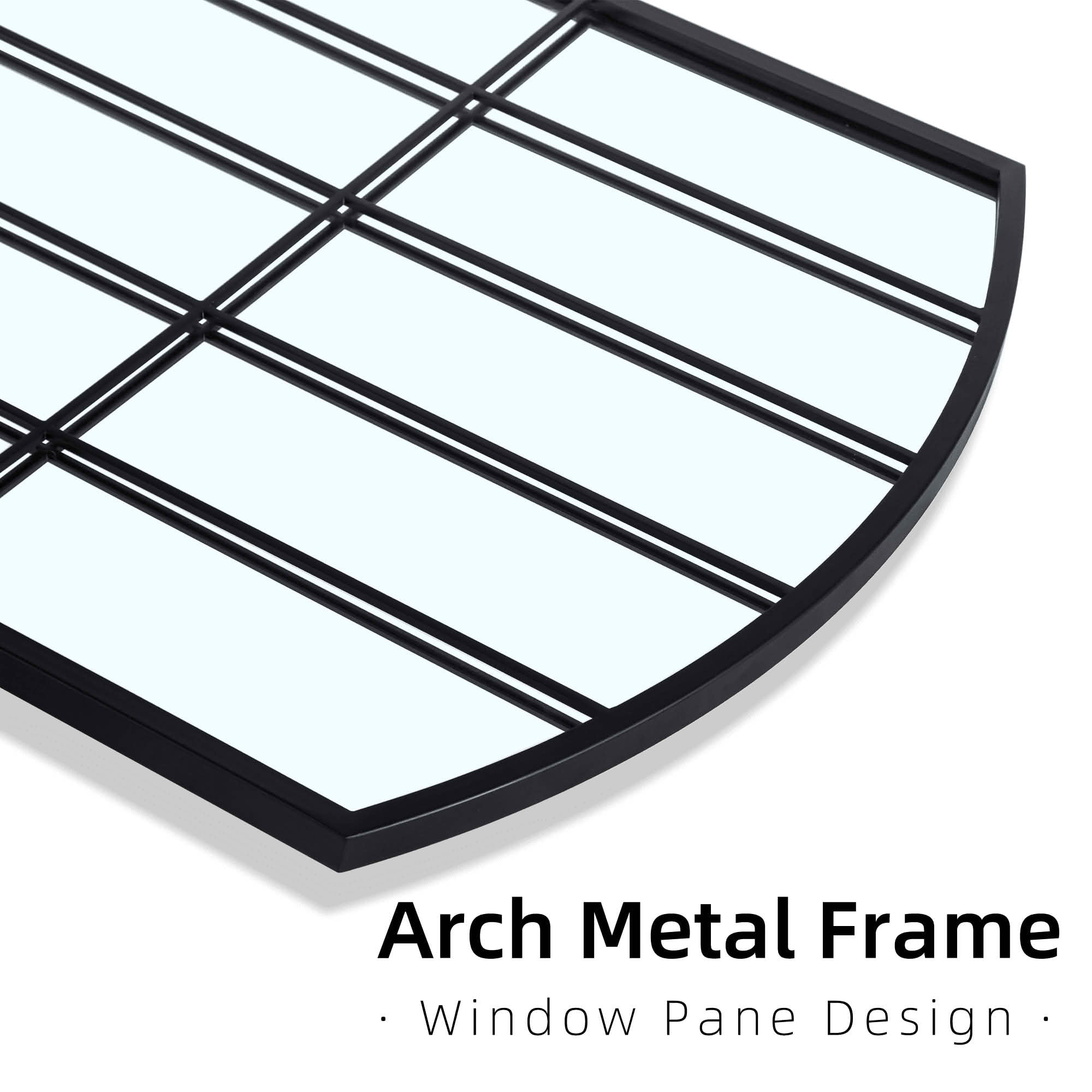 MAYEERTY 67x28x1 Inch Black Metal Grid Right Angle Slightly Arched Full Length Mirror, No Stand for Bedroom
