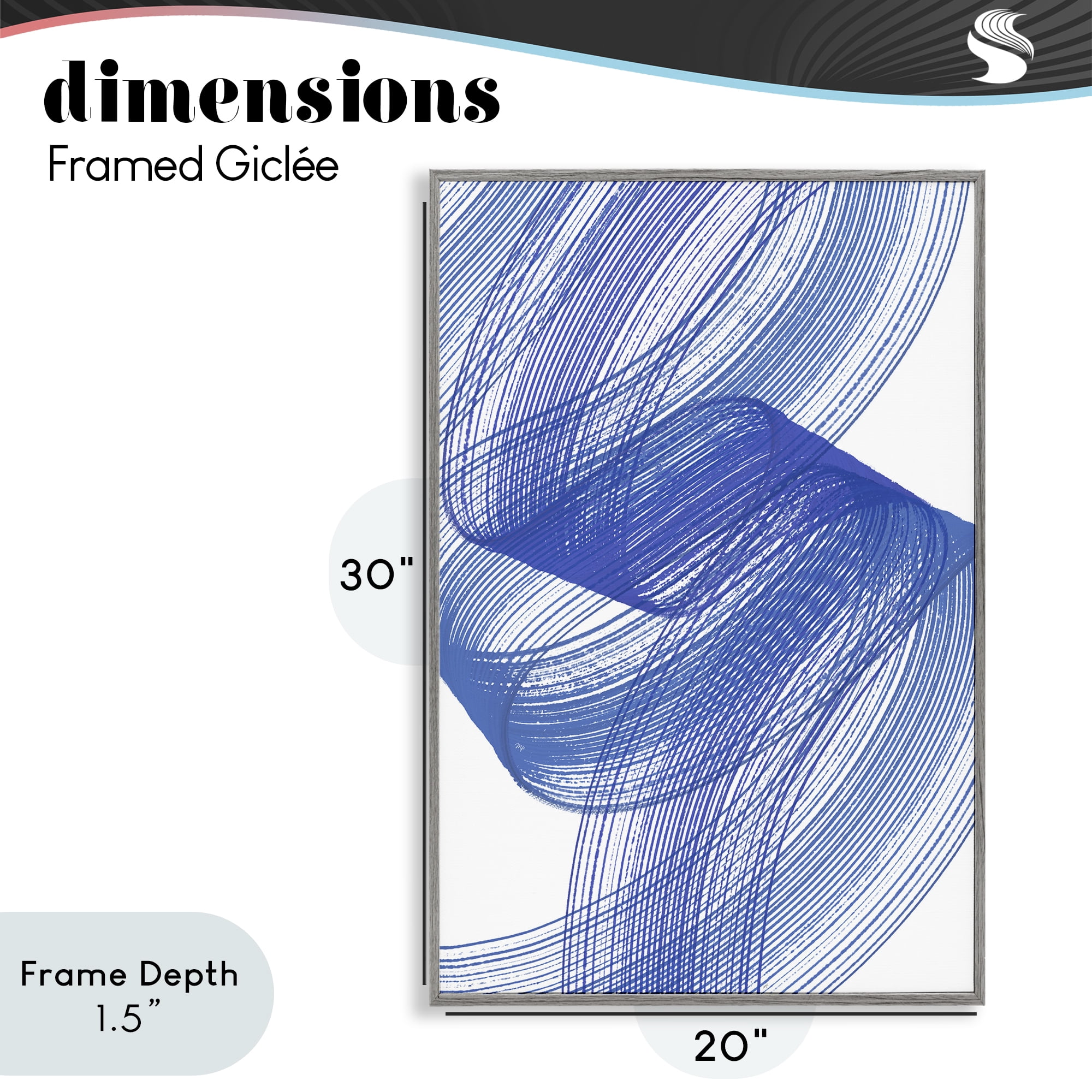 Stupell Industries Blue Lines Flowing In Motion Gray Framed Giclee Art, design by Martina Pavlova