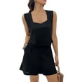 thumbnail image 5 of Women's Lounge Set 2-Piece Shorts Outfit Square Collar Vest Top Shirts High-Waisted Shorts with Pockets Loungewear Summer Black, 5 of 8