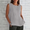 thumbnail image 2 of KHONTS Linen Plus Size Tank Tops for Women Crewneck Pleated Front Sleeveless Summer Holiday Shirts Grey S, 2 of 5