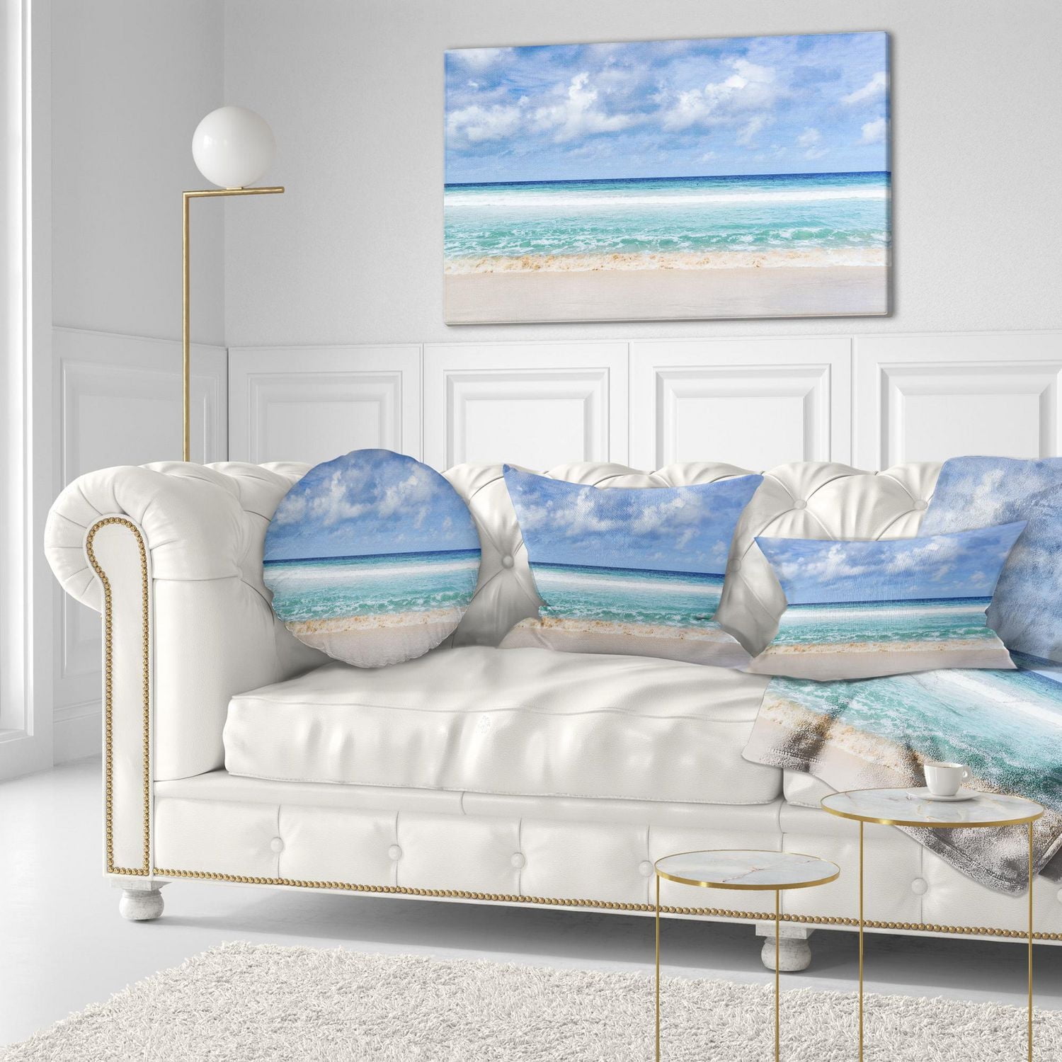 Designart Tranquil Beach under White Clouds Canvas Wall Art