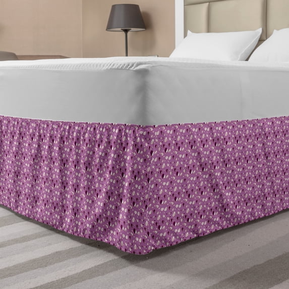 Romantic Bed Skirt, Love Themed Shapes in Hand Drawn Inspired Style Valentines Day Composition, Elastic Bedskirt Dust Ruffle Wrap Around for Bedding Decor, 4 Sizes, Multicolor, by Ambesonne