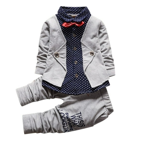 Zshosam Toddler Suit for Boys Baby Boy Dress Suit Clothes Sets Infant Tuxedo Gentleman Suits Outfits Bowtie Shirt Suspenders Pants Size 4T,(Grey 4 Years)