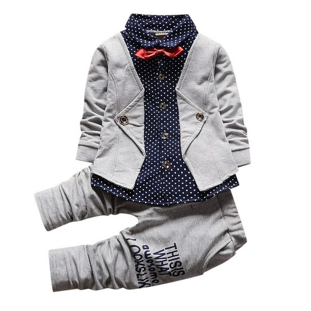 Gibobby Conjunto de ropa para bebé y niño 2 uds., ropa de vestir para niños pequeños, trajes formales para niños, conjunto de camisa y pantalones de manga larga(Gris, 3 Años)