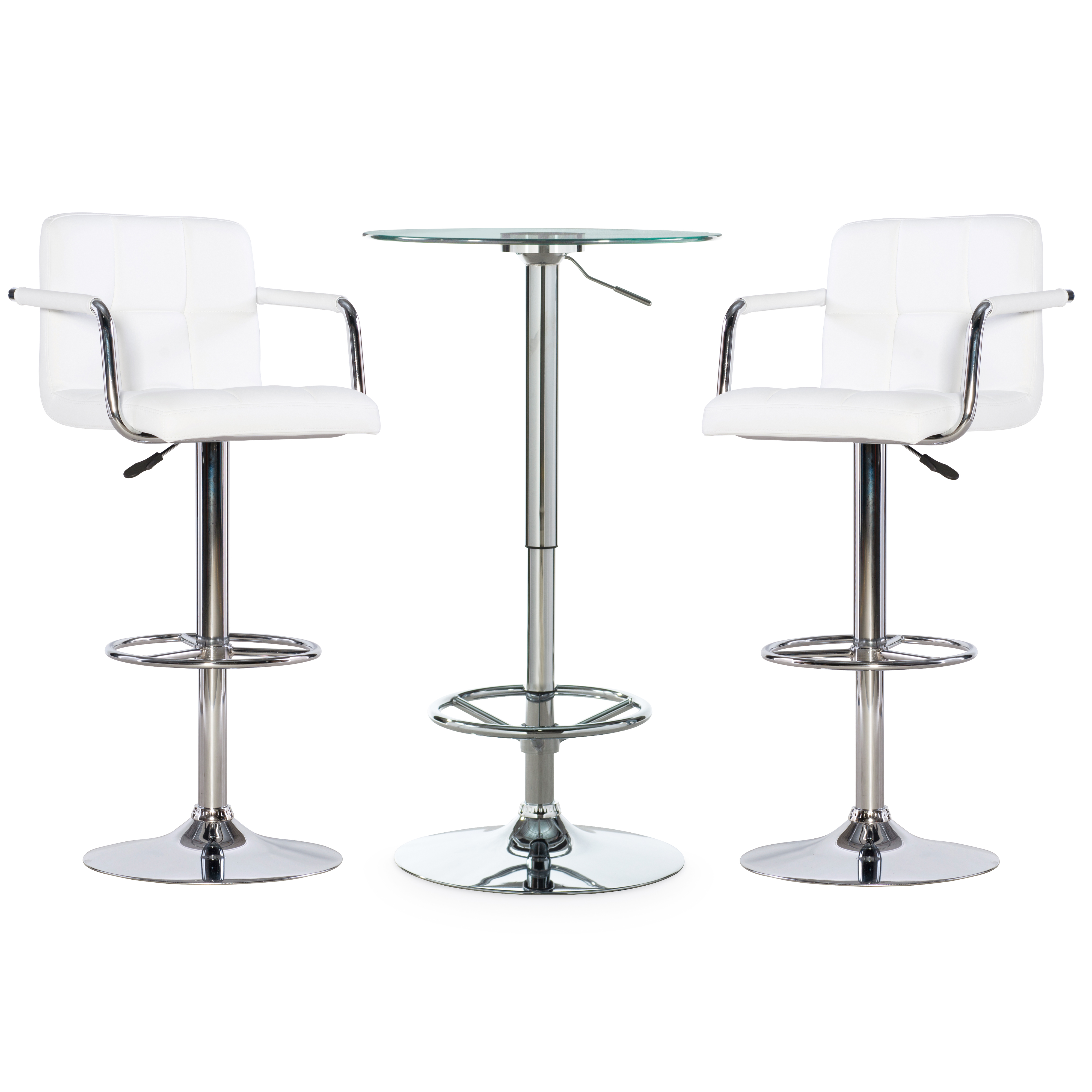 Viola 3-Piece Metal and Glass Pub Table Set, White Faux Leather