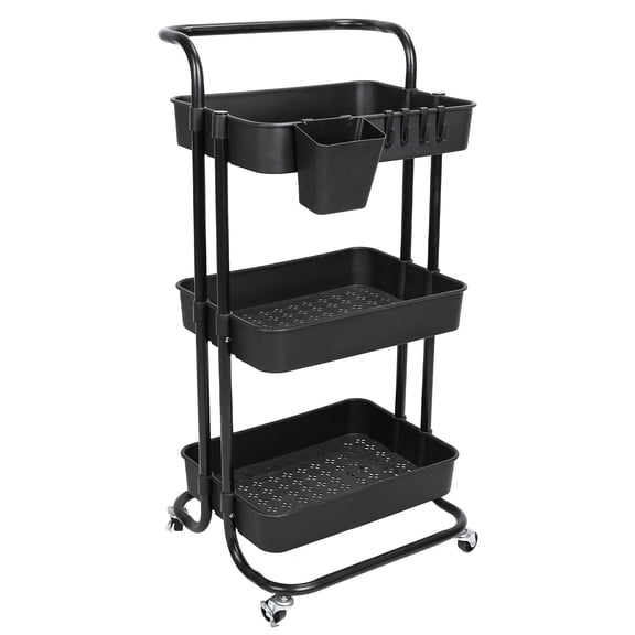 Unbranded Rolling Utility Cart 3 Tier Movable Storage Organizer Mesh Baskets Lockable Wheels Black