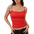 thumbnail image 3 of Women Sexy Lace Trim Spaghetti Strap Camisole Tank Top Y2K Going Out Crop Cami Top Date Night Rave Tops - Summer Casual Vacation Clothes 2026 Red XL, 3 of 6