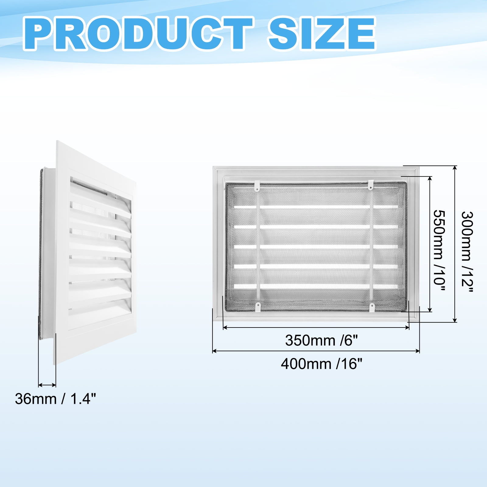 Uxcell 12x16 Inch Gable Vent, 1PCS Aluminum Alloy Wall Shed Vents with Strainer, White