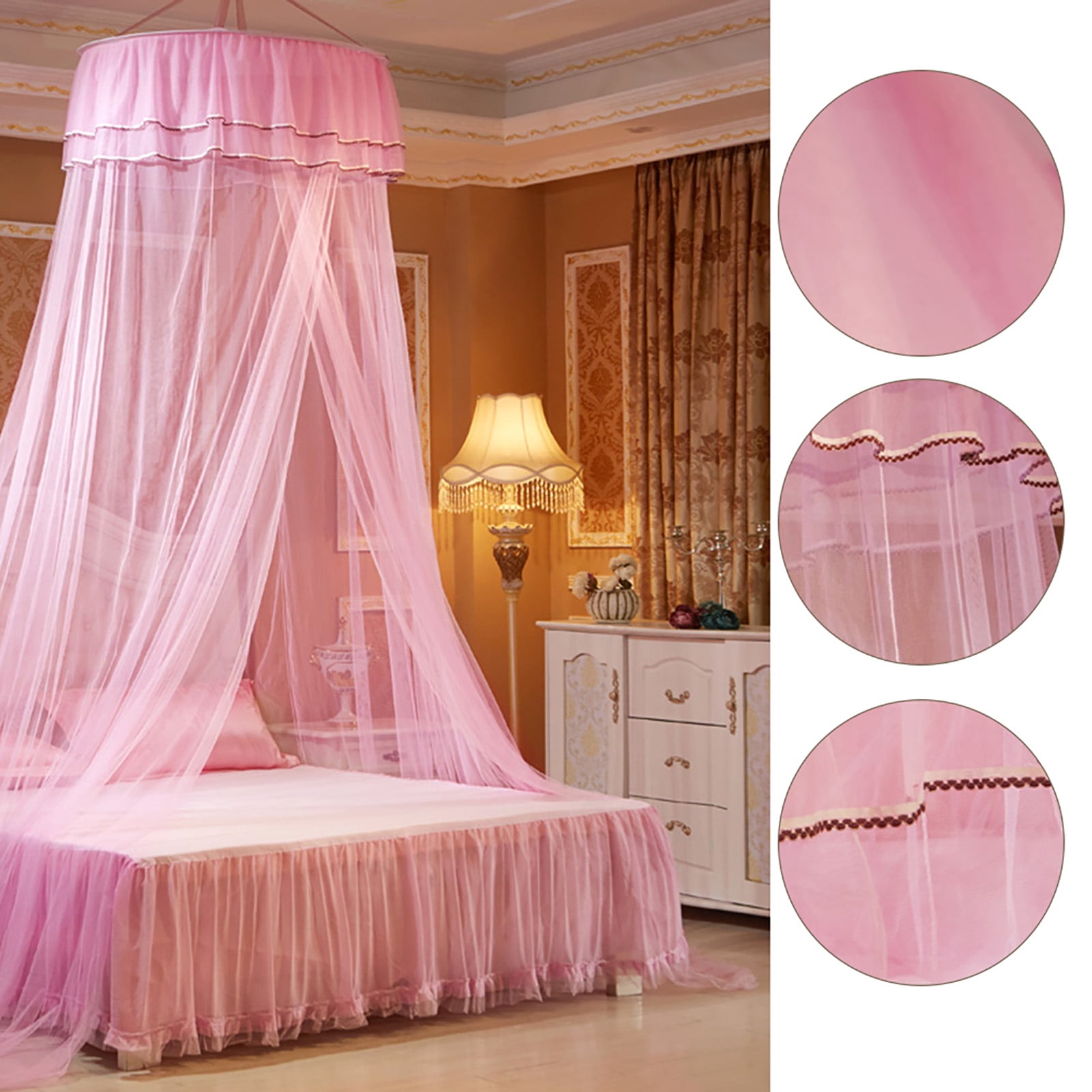 Bed Mosquito Net, Round Canopy Lace Princess Style Mosquito Net Bed Curtain Netting Home Bedroom Decoration for Bedroom (redness)
