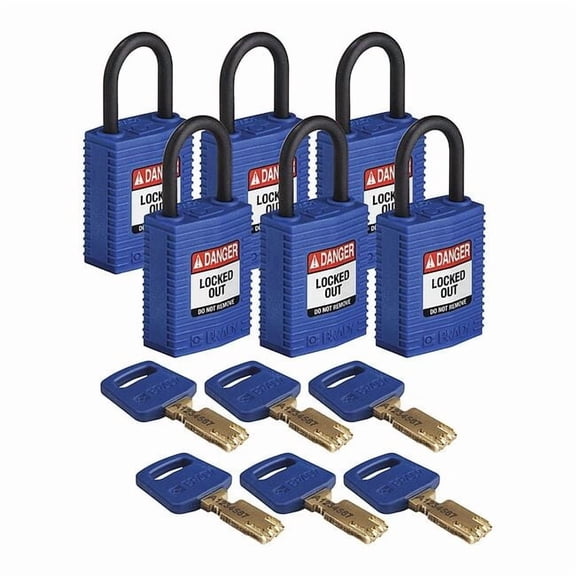 Brady Lockout Padlock,Nylon,1-21/32" H,Bl,PK6 CPT-BLU-25PL-KD6PK