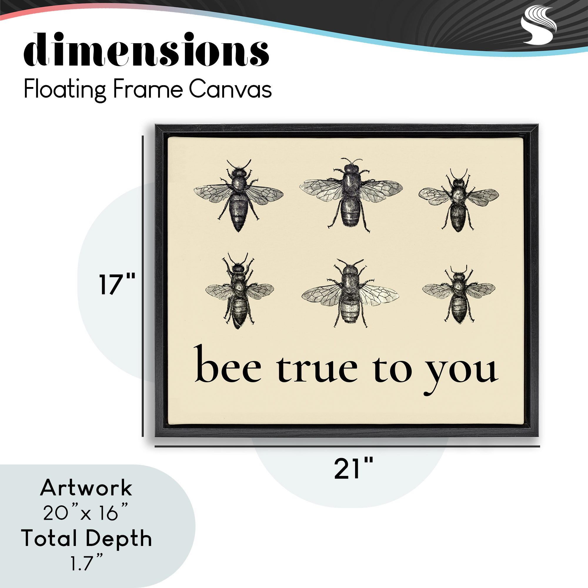 Bee True To You Inspiration Black Framed Floater Canvas Wall Art, design by Lettered and Lined