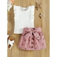 thumbnail image 2 of Franhais Baby Girls 2PCS Skirt Set, Sleeveless Ruffle O-Neck Tops Shirt, Floral Waist Belt Short Skirt, Toddler Summer Outfits, 2 of 9
