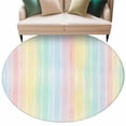 thumbnail image 2 of Rainbow Stripes Round Living Room Rugs 5 ft, Pink Blue Green Yellow Watercolor Stripes Washable Area Rug with Non-Slip Sturdy Edge Binding Round Carpet for Entryway Kitchen Bedroom Bathroom, 2 of 9