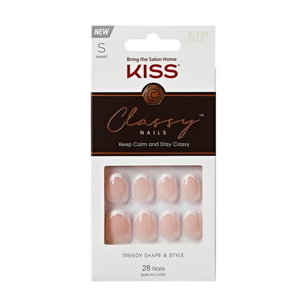 KISS Classy French Tip Press On Nails, Exclusive Only, White, Short Oval, 28 Count