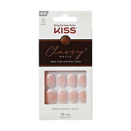 KISS Classy French Tip Press On Nails, Exclusive Only, White, Short Oval, 28 Count