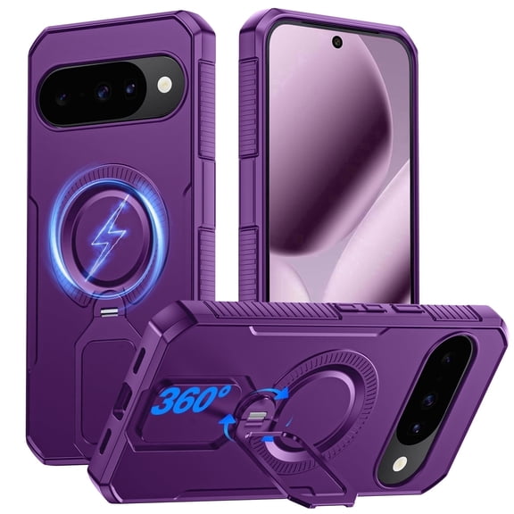 Vizvera Magnetic for Google Pixel 10 Pro/Pixel 10 Case with 360° Spin Stand, Fit for Magsafe, Military Grade Protection, Shockproof Case-Purple
