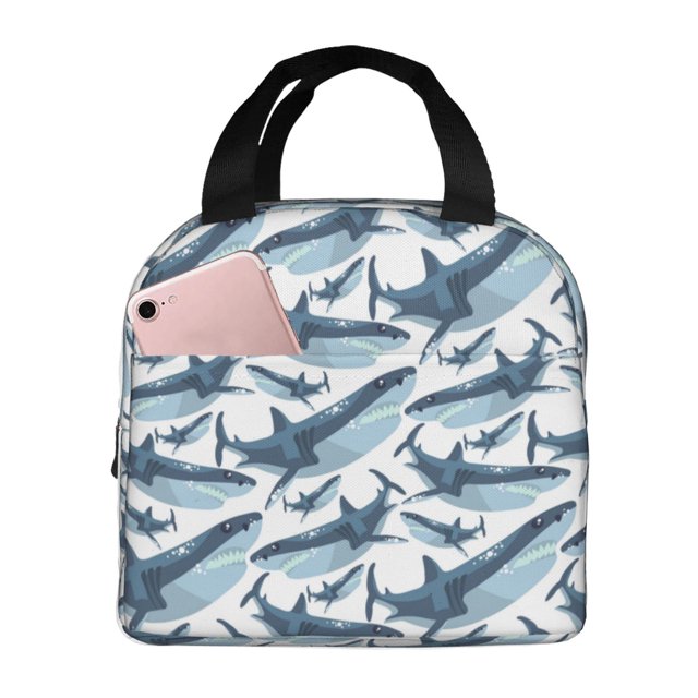 Fotbe Cute Shark Bolsa Térmica con Estampado y Forro de Aluminio Grueso Bolsa de Almuerzo con Bolsillo Frontal para Hombres y Mujeres, Ideal para Trabajo, Escuela