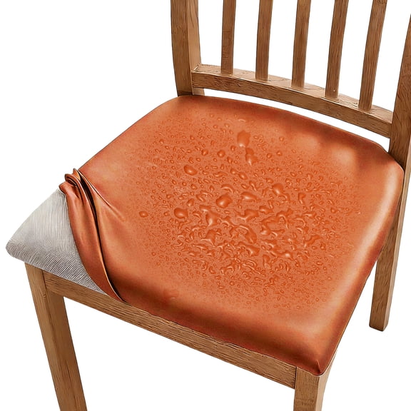 Uxcell PU Leather Covers for Dining Room Chairs, Soft Waterproof Dining Seat Covers Removable Stretch Chair Cushion Slipcovers with Elastic Band for Home, Kitchen, Bedroom(L, Orange)
