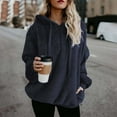 thumbnail image 2 of Fiaer,Quarter Zip Hoodies for Women,Oversized Long Sleeve Hooded Sweatshirts Loose Fit Casual Trendy Drawstring Hooded Pullovers with Pocket Navy L, 2 of 4