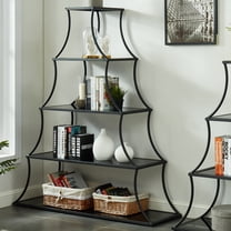 Gliny 5-Shelf Metal Open Bookcase, Sand Black Powder Coating