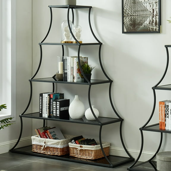 Gliny 5-Shelf Metal Open Bookcase, Sand Black Powder Coating